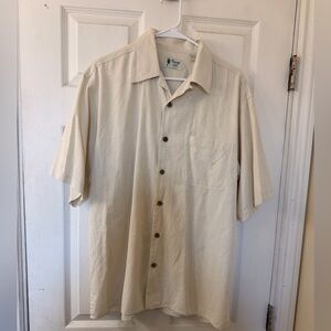 Vintage Silk 100% Silk Beige Paisley Camp Shirt Mens Size L Button Up Resort